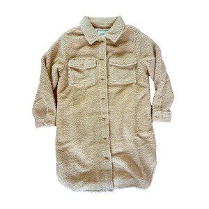 NWT Jessica Simpson Romi Tan Sherpa Shirt Jacket Size L Button Front Pockets